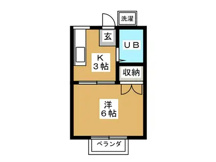 スカイハイム(1K/2階)の間取り写真