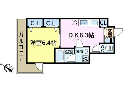 オクドテラス(1DK/3階)の間取り写真