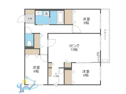 ZABO HILLS TOYOHIRA イースト・ウエスト(3LDK/5階)の間取り写真