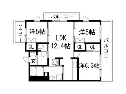グリーンヒルズ仁川8号棟(3LDK/2階)の間取り写真