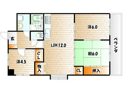 ホウシュウエイト小倉南(3LDK/6階)の間取り写真