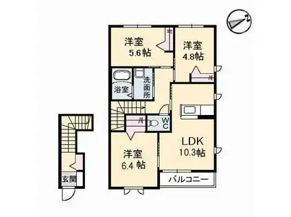 クレスト 壱番館(3LDK/2階)の間取り写真