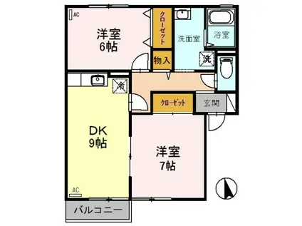 サンウェル16 A棟(2DK/1階)の間取り写真