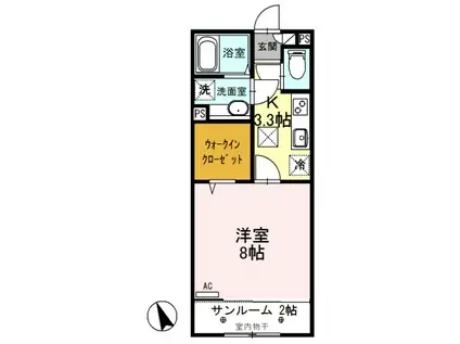 ルビー D(1K/2階)の間取り写真