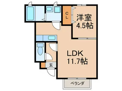 アスピリアフルール(1LDK/1階)の間取り写真