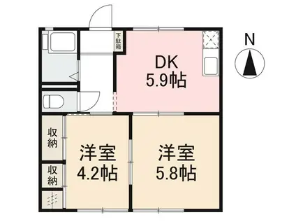 フォブール屋島(2DK/1階)の間取り写真