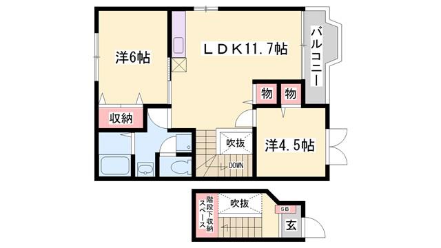 プロムナード(2LDK/2階)の間取り写真