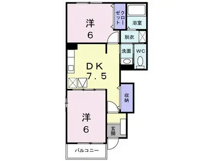 ポート リジェールI(2DK/1階)の間取り写真