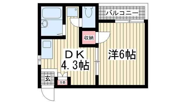 ルシエール平野 A棟(1DK/1階)の間取り写真
