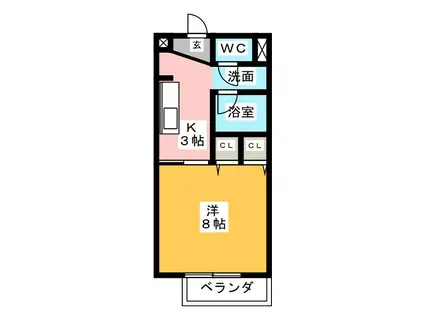 SURPLUS ONE キタガワ(1K/2階)の間取り写真