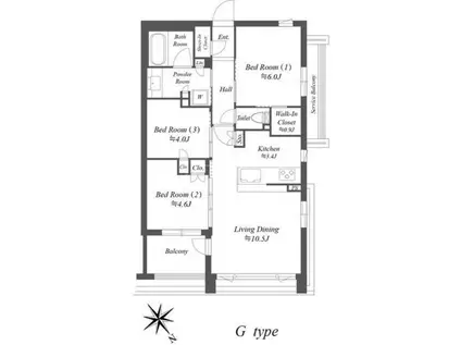 ザ・ケンジントン・レジデンス上池台(3LDK/3階)の間取り写真