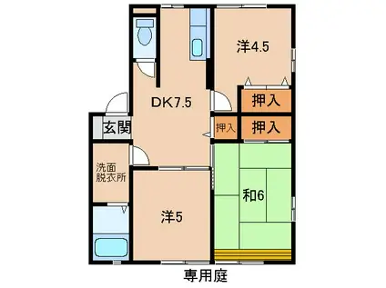 レトア ライラック(3DK/1階)の間取り写真