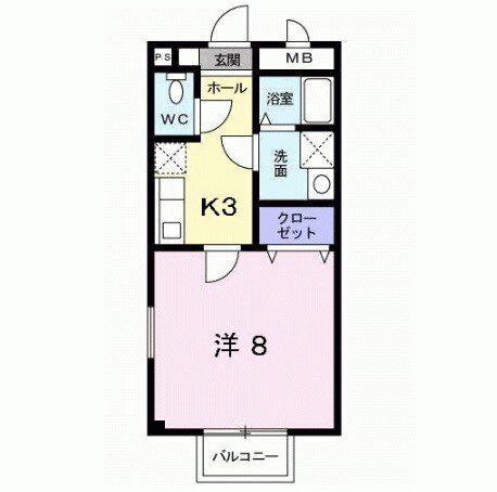 シャトー長尾(1K/2階)の間取り写真