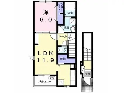 アーバイン A(1LDK/2階)の間取り写真
