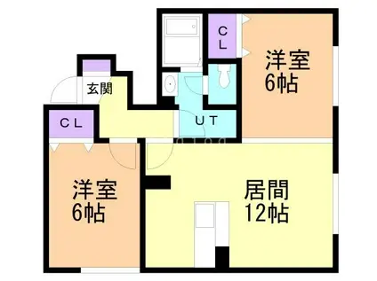 グランモア虹ヶ丘(2LDK/1階)の間取り写真