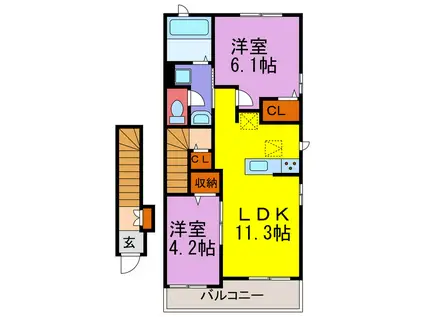 エスペランサ中仁野III・IV(2LDK/1階)の間取り写真