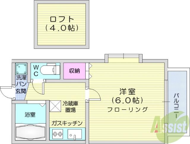 アップルハウス銀杏町A(1K/2階)の間取り写真