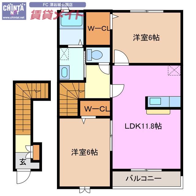 ルサルカA棟(2LDK/2階)の間取り写真