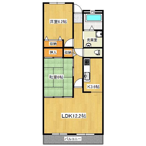 サーパス藤原西町(2LDK/3階)の間取り写真