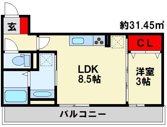 POLONIA MATSUBARA B棟(1LDK/3階)の間取り写真