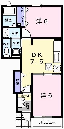 サウス・グリーン C棟(2DK/1階)の間取り写真