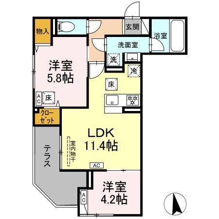 セレスティア谷中(2LDK/1階)の間取り写真