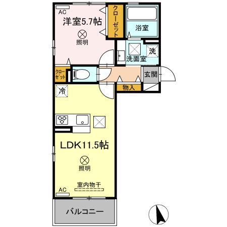 ウェスタ古閑中(1LDK/1階)の間取り写真