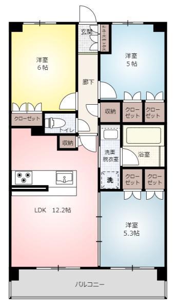 ヴェルディーク元今泉(3LDK/8階)の間取り写真
