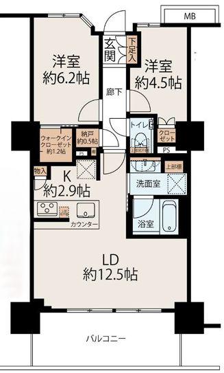プライムパークス品川シーサイド ザ・タワー(2LDK/22階)の間取り写真