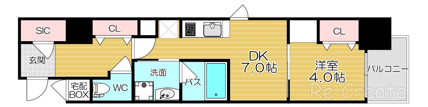 セイワパレス本町東(1DK/10階)の間取り写真
