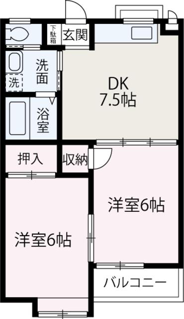 サンポート(2DK/2階)の間取り写真