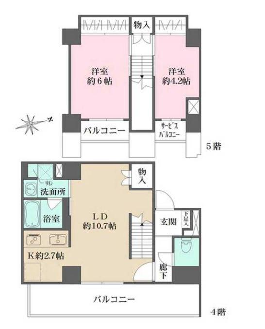 エトワールフルール(2LDK/4階)の間取り写真
