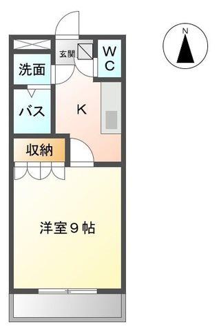 シャルドネ弥生が丘(1K/2階)の間取り写真