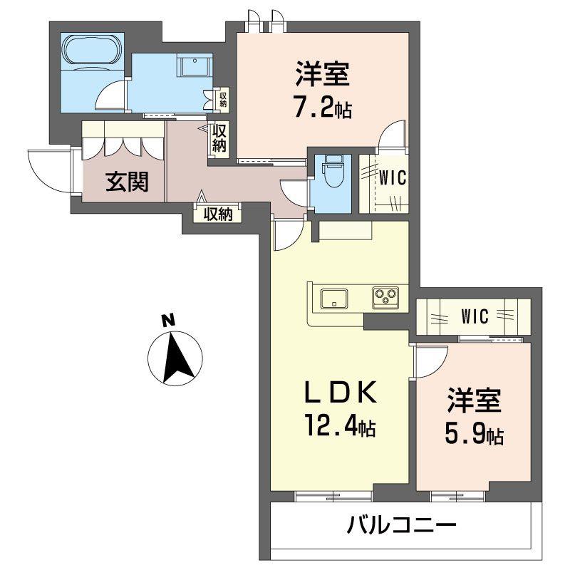 ルセア・クラリスタ(2LDK/2階)の間取り写真