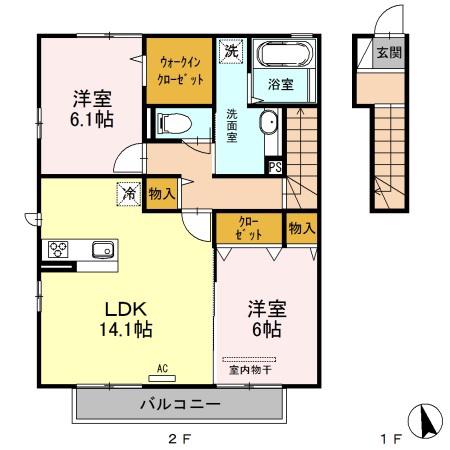 得蔵 弐番館(2LDK/2階)の間取り写真