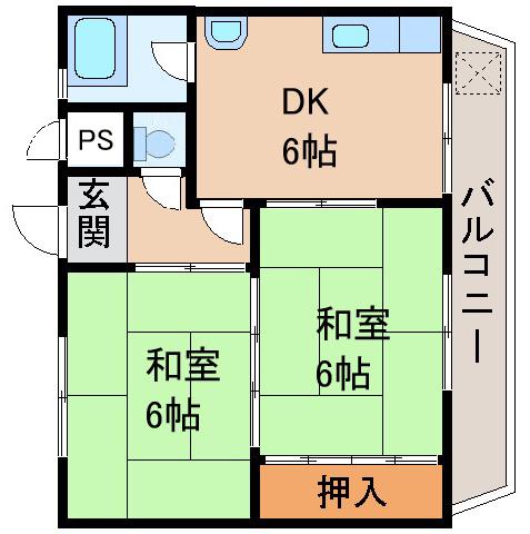 マンション若葉(2DK/1階)の間取り写真