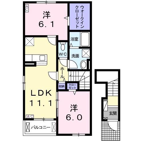 ブレウー・サン A.T(2LDK/2階)の間取り写真