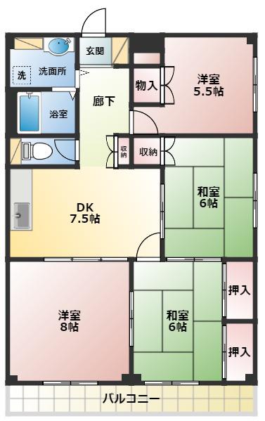 菜根アルザス(4DK/4階)の間取り写真