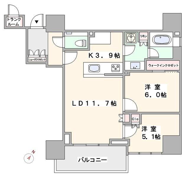 ザ・パークハウス高輪タワー(2LDK/8階)の間取り写真