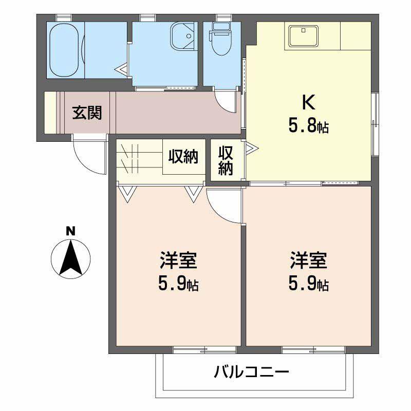 アーバヒルD(2K/1階)の間取り写真