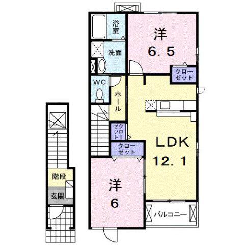 ラ・カーサ・ヴェントB(2LDK/2階)の間取り写真