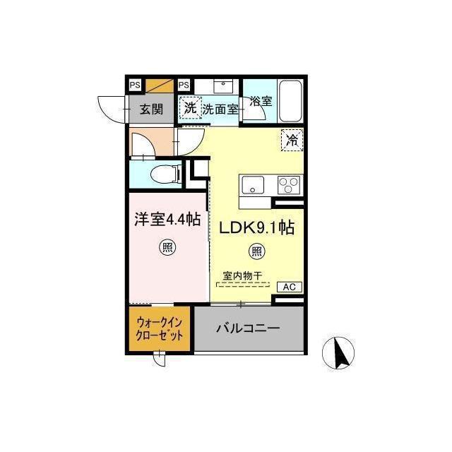 D-INVEST東原 B(1LDK/2階)の間取り写真