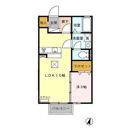 リビングタウンかじま台 D棟(1LDK/1階)の間取り写真