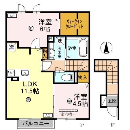 ブローニュ A棟(2LDK/2階)の間取り写真