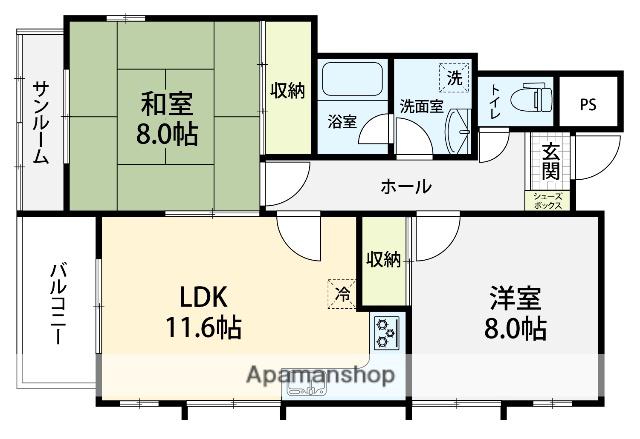 パスト泉野(2LDK/2階)の間取り写真