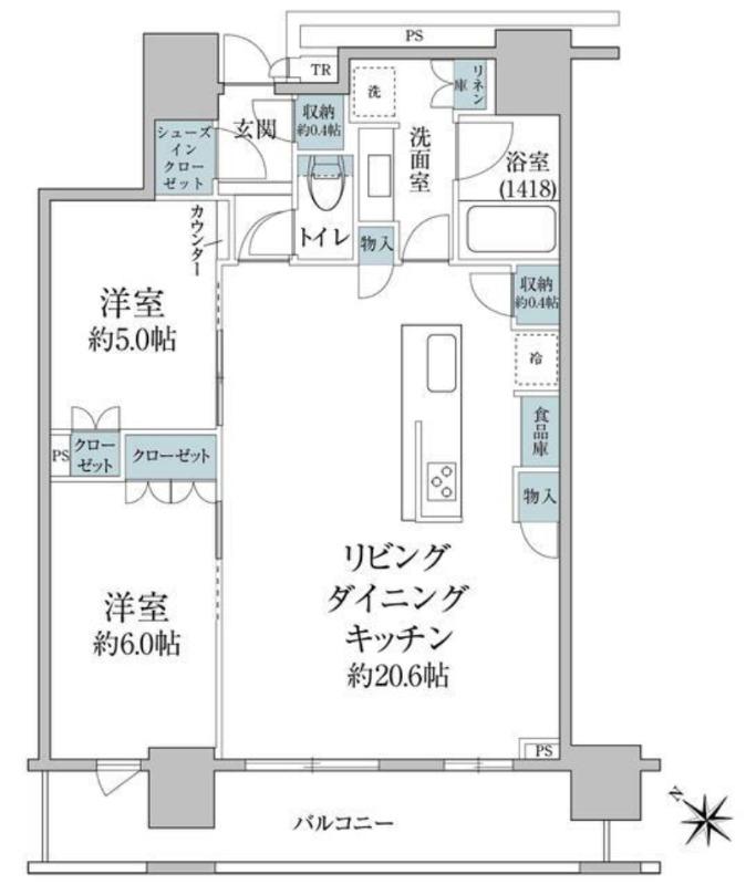 ブリリアザ・タワー東京八重洲アベニュー(2LDK/5階)の間取り写真