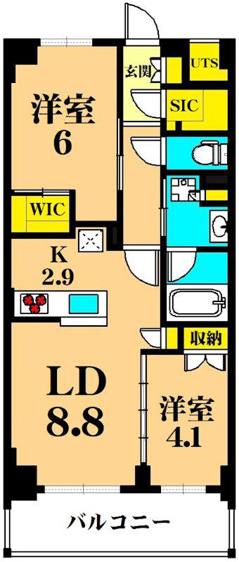 フレンシア目黒洗足(2LDK/3階)の間取り写真