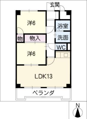コーポあらき(2LDK/4階)の間取り写真