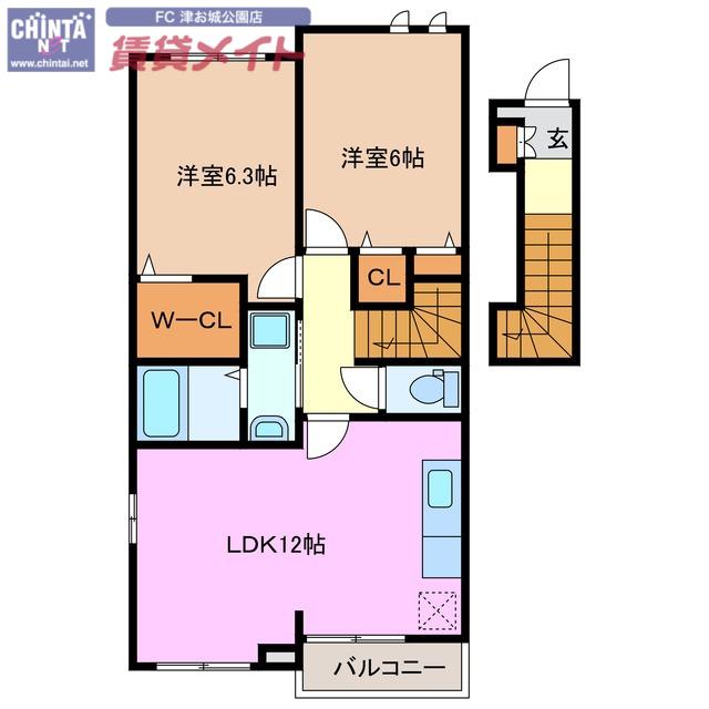 エスペランスA(2LDK/2階)の間取り写真