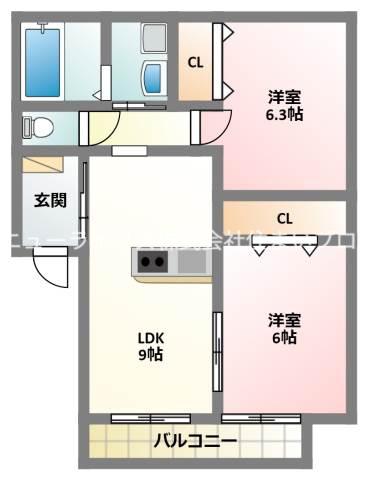 ケイティアイレジデンス大和田A棟(2LDK/2階)の間取り写真